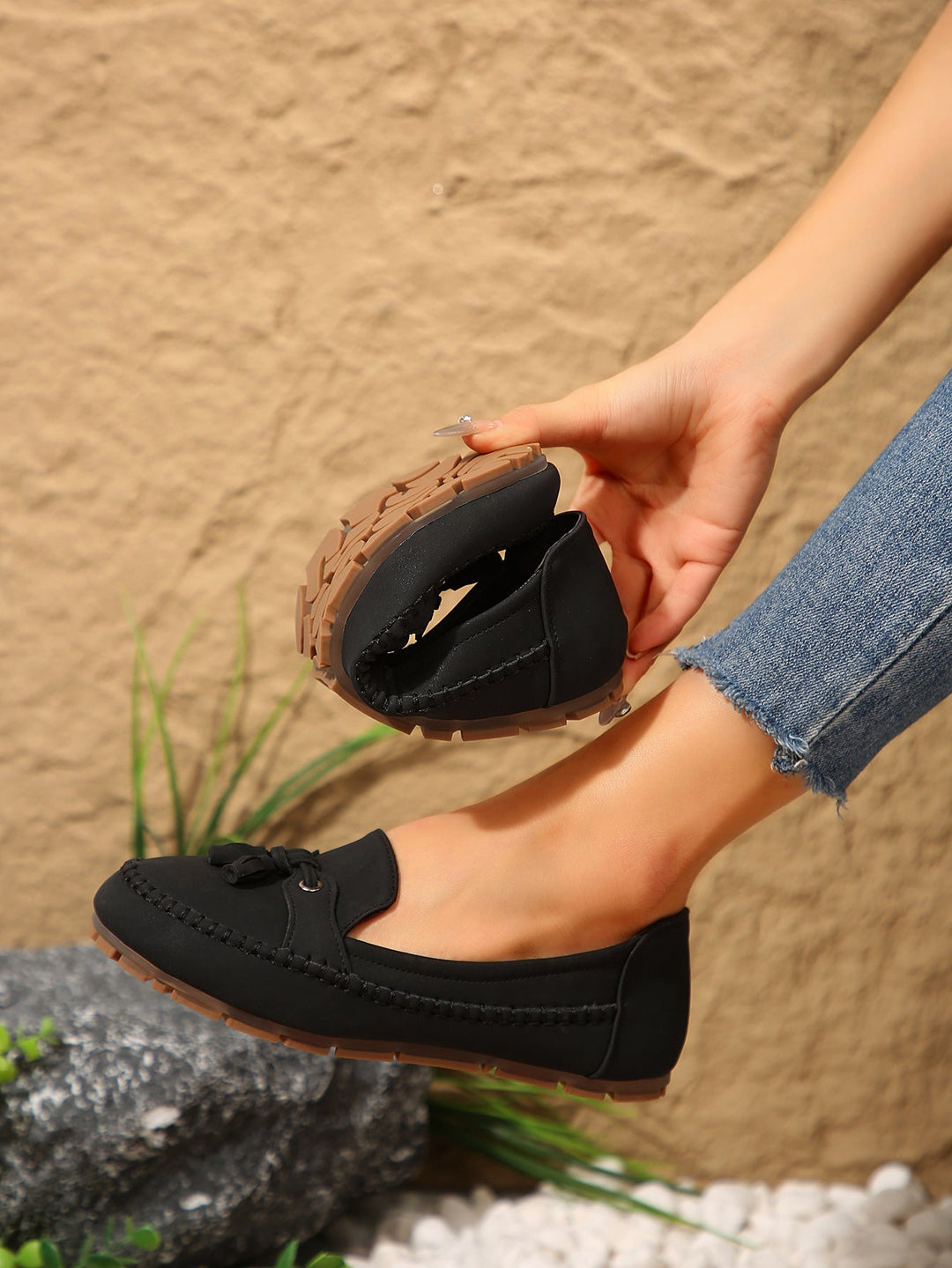 Damen bequeme Mokassins mit flexibler Sohle und eleganter Knoten-Applikation Drune