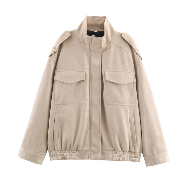 Damen Modische Utility-Jacke mit praktischen Taschen und hochschließendem Kragen Drune