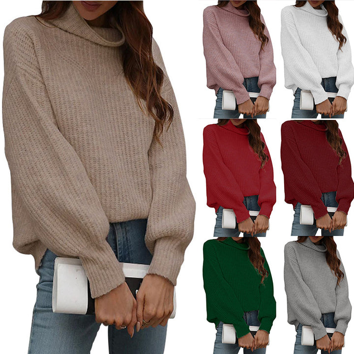 Damen oversized Strickpullover mit lässigem Hohe-Kragen-Design Drune