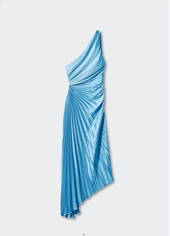Drune | One Shoulder Plissee Midi Kleid