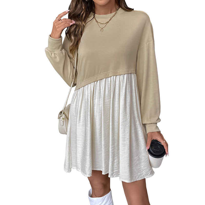Damen Lässiges Sweatshirt-Babydoll-Kleid mit asymmetrischer Taillennaht und weiter Stufenrock Drune