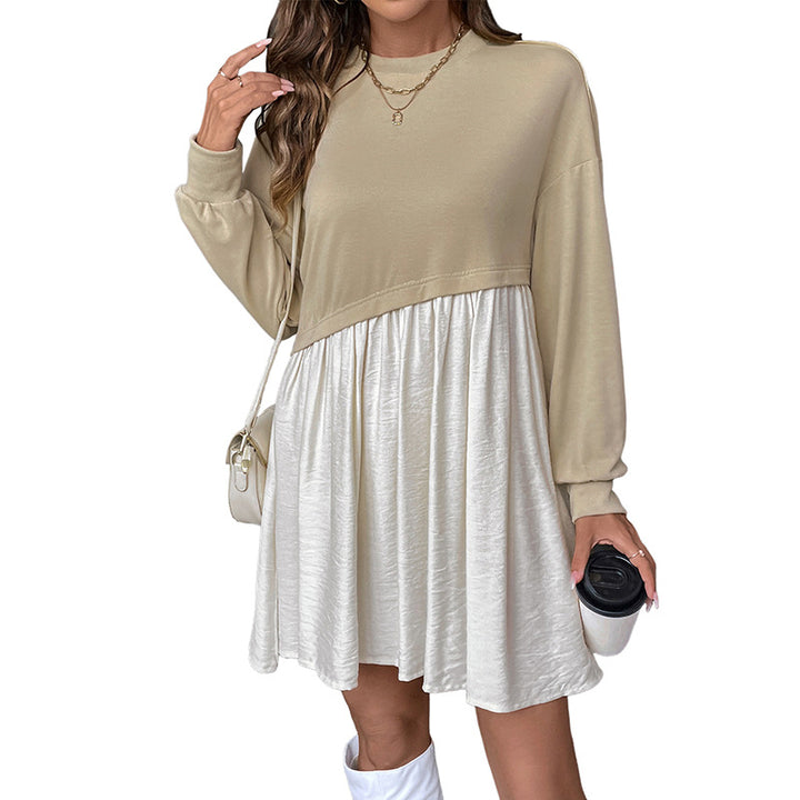 Damen Lässiges Sweatshirt-Babydoll-Kleid mit asymmetrischer Taillennaht und weiter Stufenrock Drune