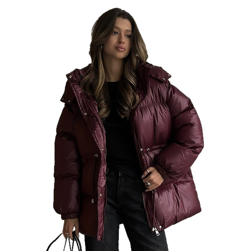 Damen gesteppte Steppjacke mit Taillenzug und Kapuze Drune