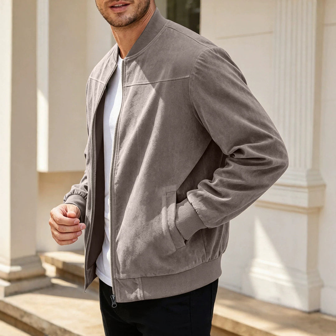 Herren Velours-Trainingsjacke mit Reißverschluss und Stehkragen Drune