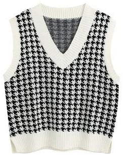 Damen ärmellose Strickweste mit modernem Hahnentrittmuster Drune