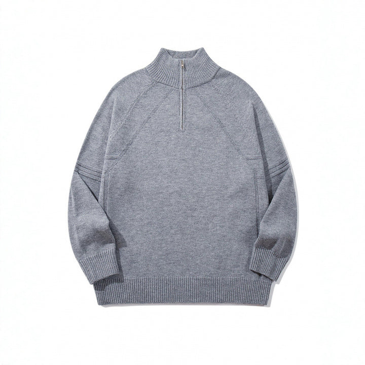 Unisex Strick-Halbzip-Pullover mit hohem Rippkragen und Raglanärmeln Drune