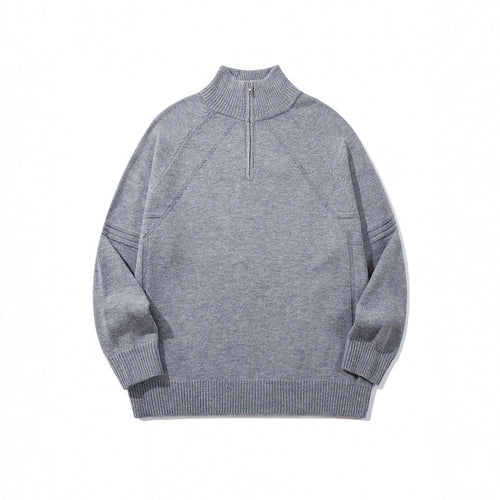 Unisex Strick-Halbzip-Pullover mit hohem Rippkragen und Raglanärmeln Drune