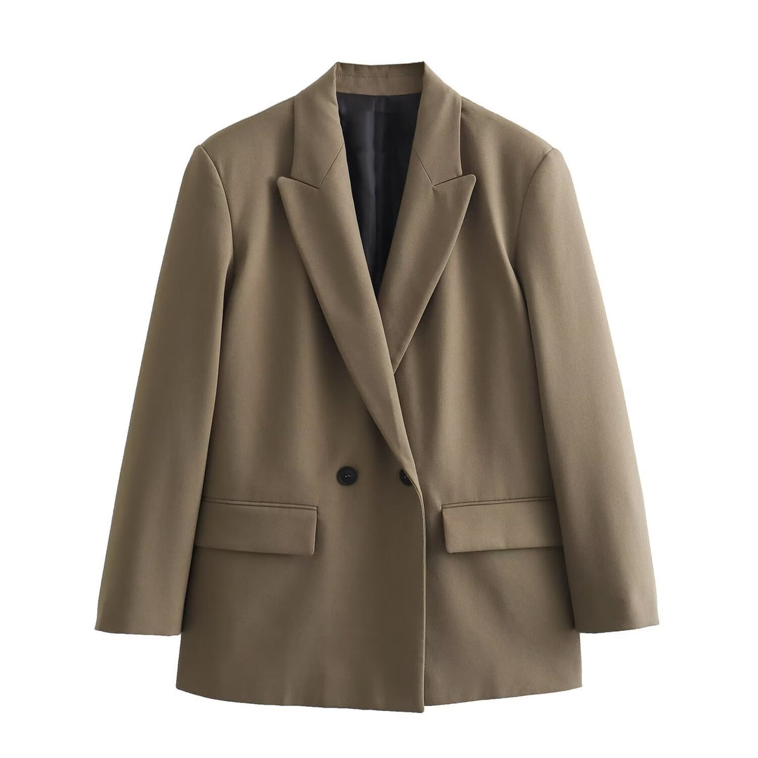 Damen 50+ taillierter Doppelreihiger Longline-Blazer mit Reverskragen und Pattentaschen Drune