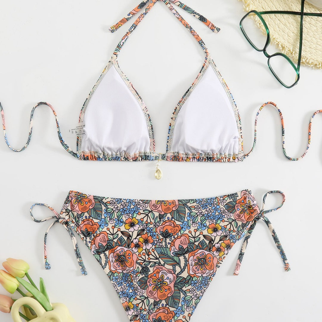 Damen Bikini-Set mit verspieltem Blumenmuster und verstellbaren Trägern Drune