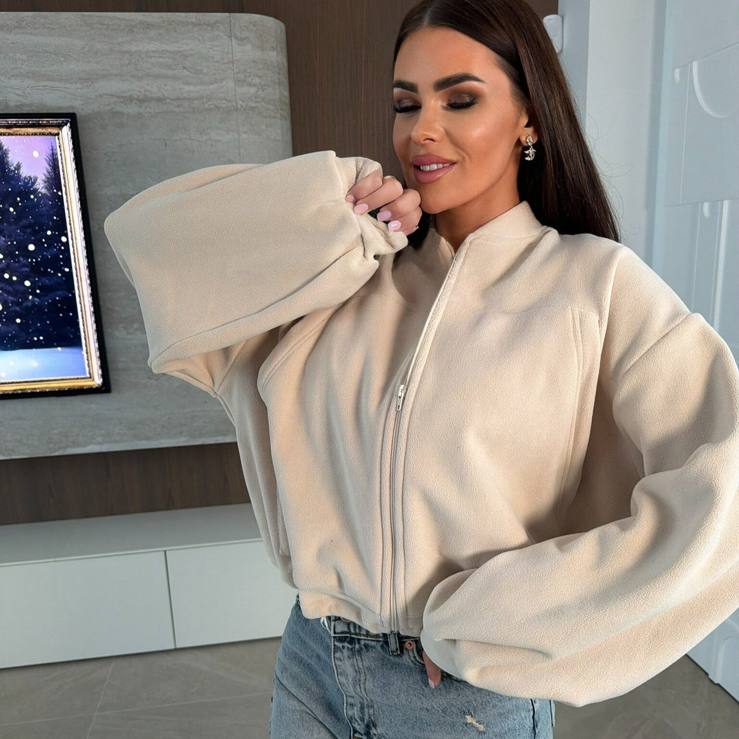 Damen Schicke Fleece-Jacke mit hohem Kragen und Reißverschluss Drune