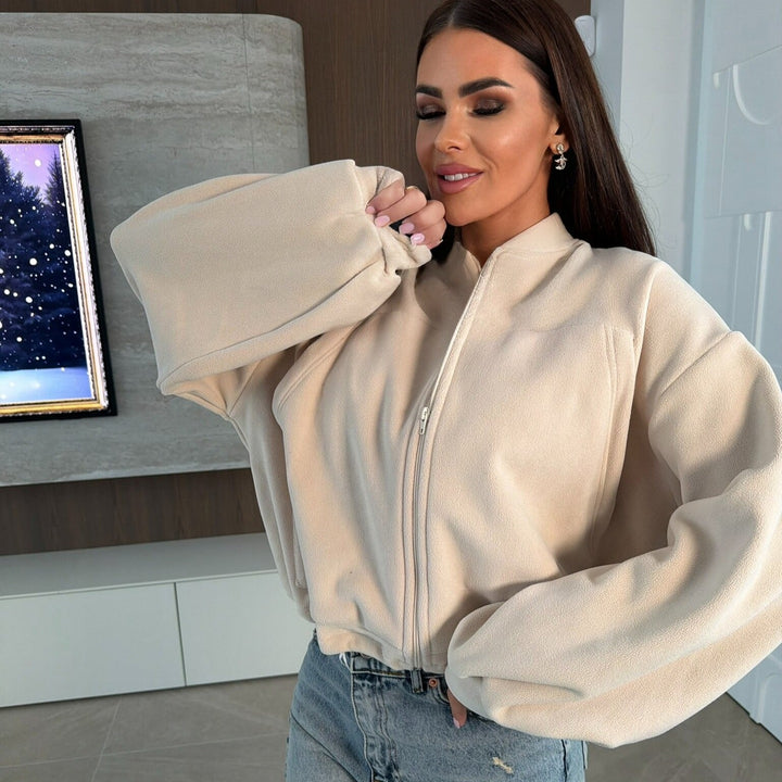 Damen Schicke Fleece-Jacke mit hohem Kragen und Reißverschluss Drune