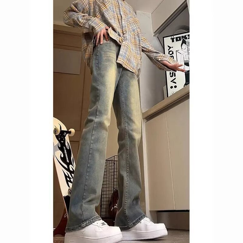 Herren lässige Bootcut-Jeans mit ausgefranstem Saum und bequemem Schnitt Drune