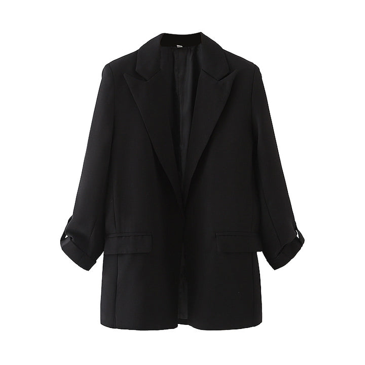 Damen nan lang geschnittener Oversize-Blazer mit weitem Revers aufgesetzten Pattentaschen und krempelbaren Ärmeln Drune