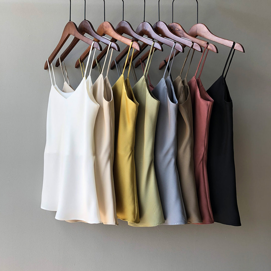 Damen elegantes Camisole-Top mit feinem Satinmaterial und verstellbaren Spaghetti-Trägern Drune