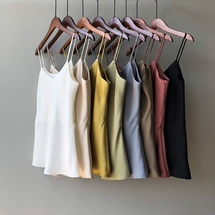 Damen elegantes Camisole-Top mit feinem Satinmaterial und verstellbaren Spaghetti-Trägern Drune