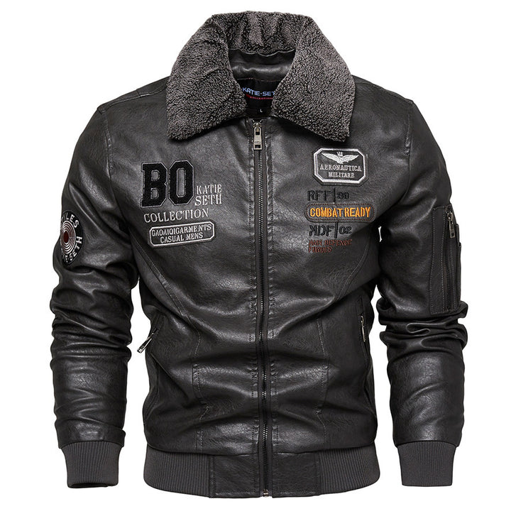 Herren Kunstlederjacke mit gefüttertem Kragen Drune