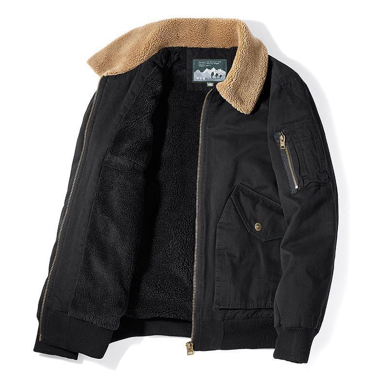 Herren Thermo-Canvasfliegerjacke mit durchgehendem Sherpa-Innenfutter und Pattentaschen Drune