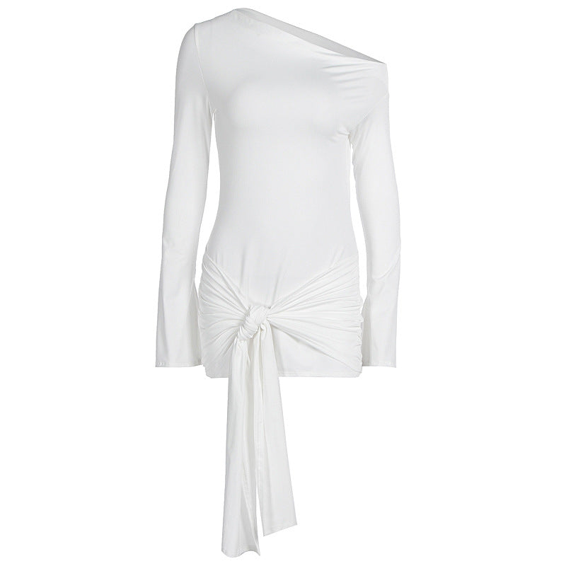 Damen asymmetrisches Wickeloberteil mit dekorativem Knoten Drune