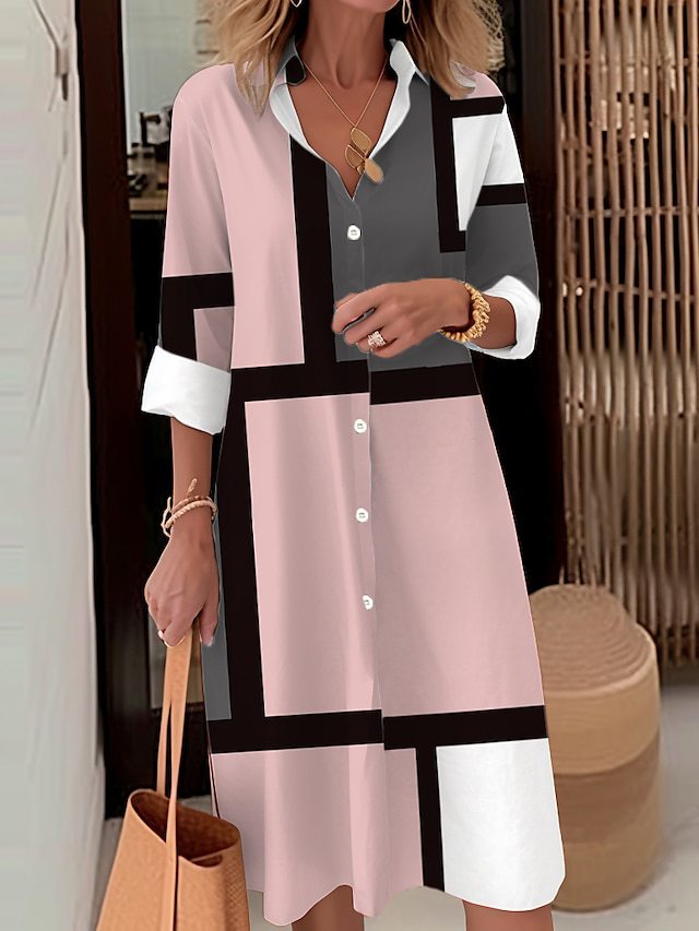 Damen Hemdblusenkleid mit modernem geometrischen Muster Drune