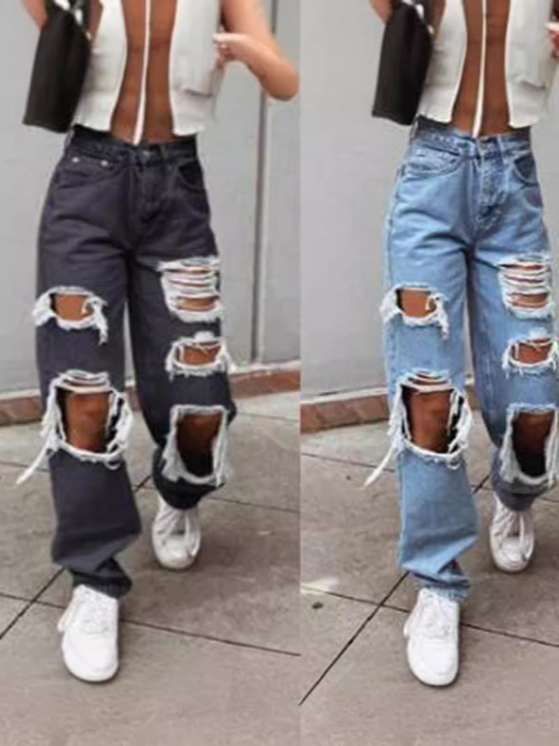 Drune Damenjeans mit Rissen und Washed-Effekt