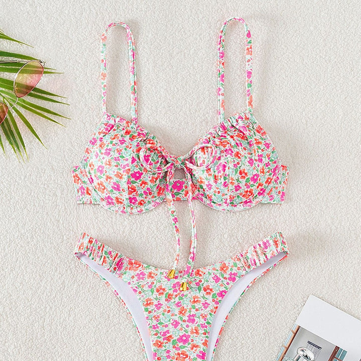 Damen Bikiniset mit modernem Blumenmuster und verstellbaren Trägern Drune