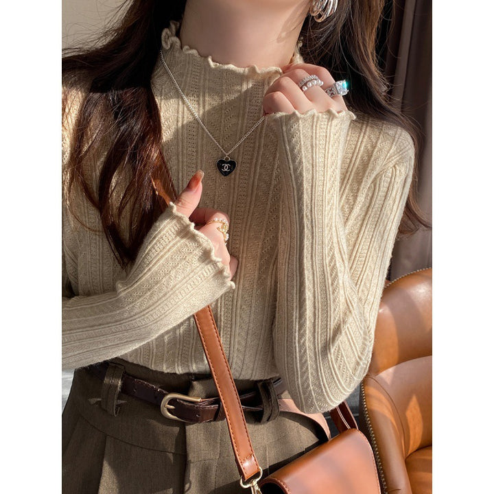 Damen Rollkragenpullover mit dekorativem Wellenabschluss aus feinem Strick Drune