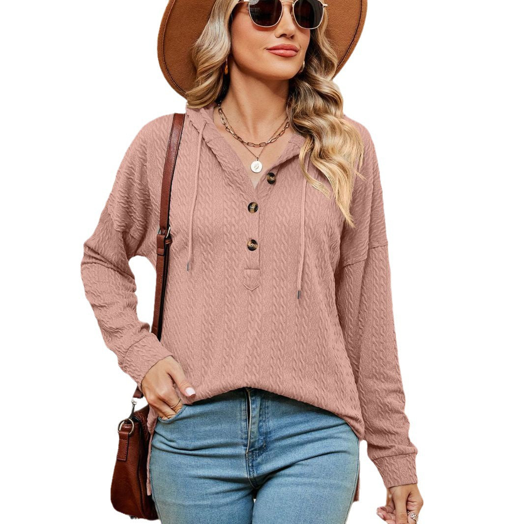 Damen lässiger Pullover mit Knopfdetails und Kapuze Drune