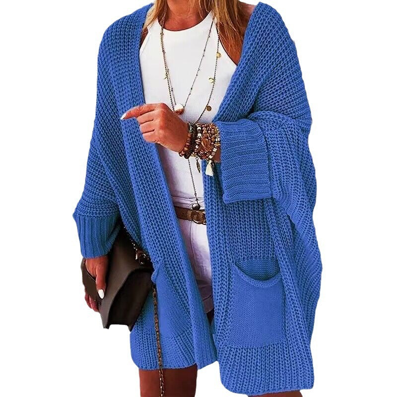 Damen Oversize Grobstrick-Cardigan mit weitem Schalkragen und aufgesetzten Taschen Drune