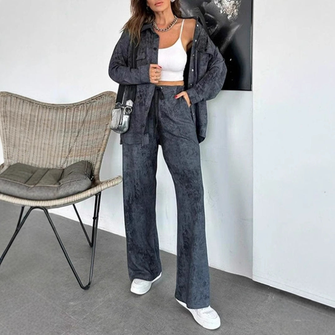 Damen Lässiges Blusen- und Hosen-Set aus weichem Material mit besonderen Texturen Drune