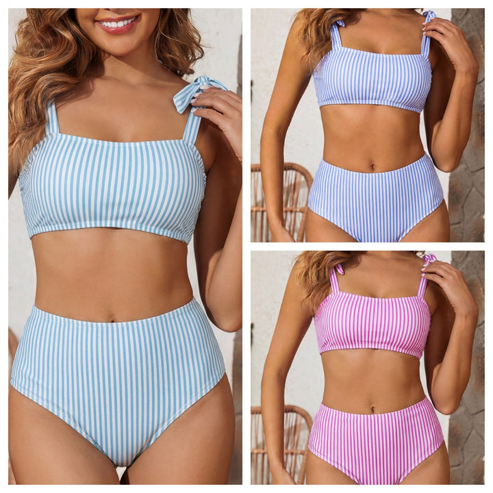 Damen Hochtailliertes Bikini-Set mit verspieltem Streifenmuster Drune
