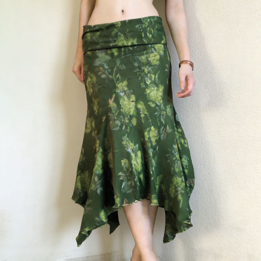 Damen asymmetrischer Maxi-Rock mit floralen Akzenten und elastischem Bund Drune