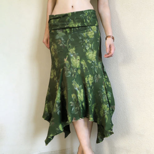 Damen asymmetrischer Maxi-Rock mit floralen Akzenten und elastischem Bund Drune