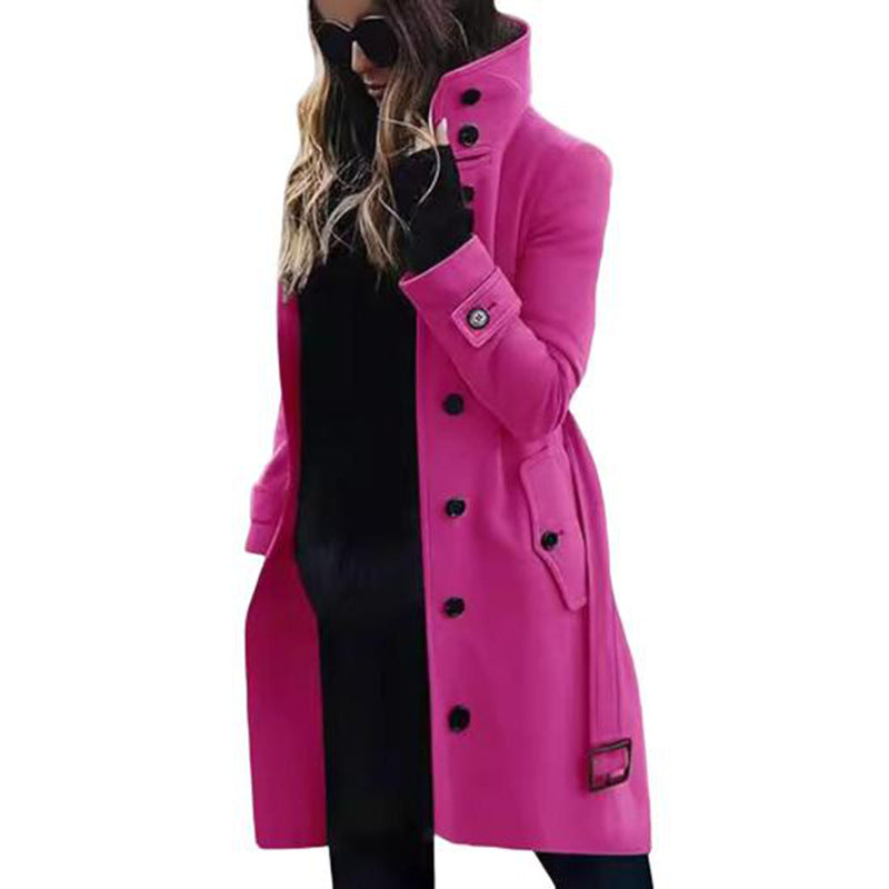 Damen modischer Trenchcoat mit hoch geschlossenem Kragen und praktischen Taschen Drune