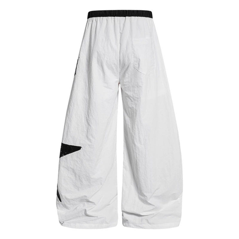 Damen Weite Palazzo-Hose mit Tunnelzugbund und großflächigem Statement-Print Drune