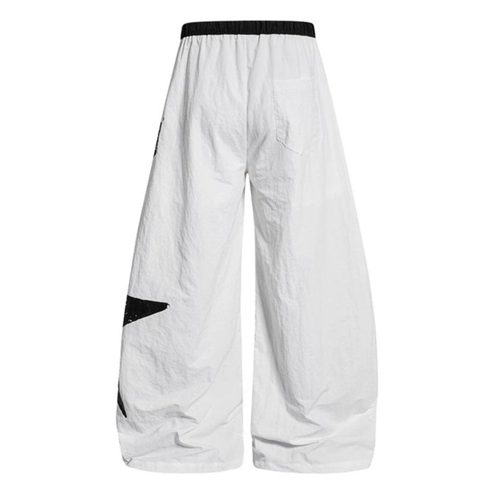 Damen Weite Palazzo-Hose mit Tunnelzugbund und großflächigem Statement-Print Drune