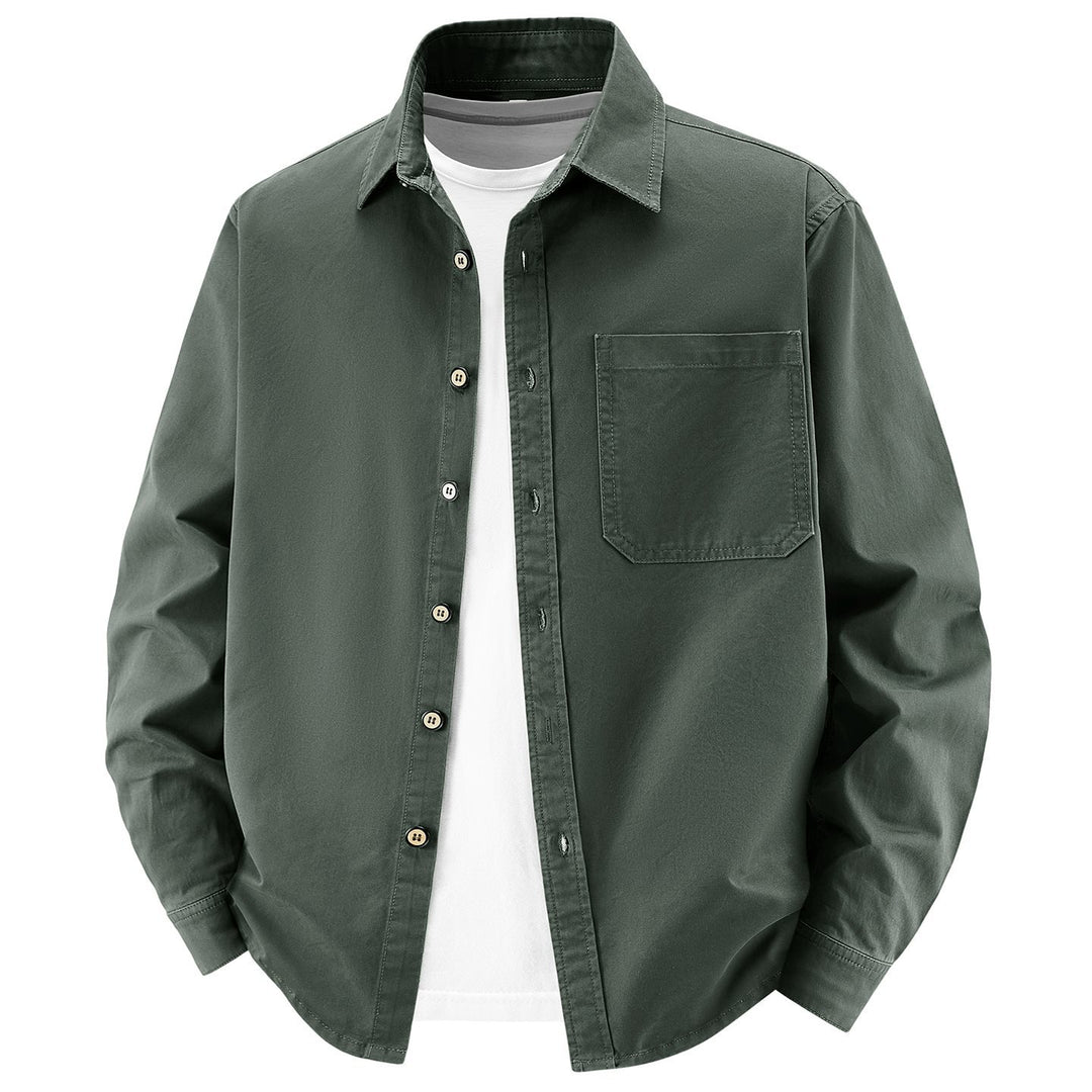 Herren lockere Overshirt-Jacke aus Baumwollmix mit Brusttasche und durchgehender Knopfleiste Drune
