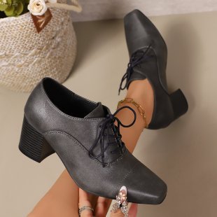 Damen Elegante Schnürpumps mit quadratischer Spitze und mittelhohem Blockabsatz Drune