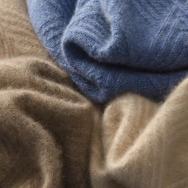 Herren Feiner Strukturstrickpullover mit kurzem Stehkragen und Diamant‑Relief Drune