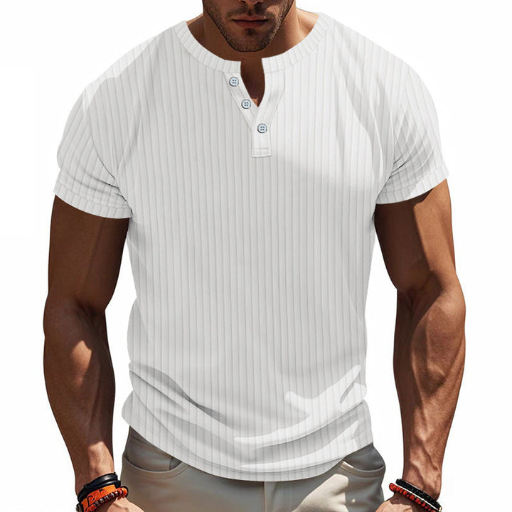 Herren Kurzarm Henley-Shirt mit Streifenmuster und praktischen Knöpfen Drune