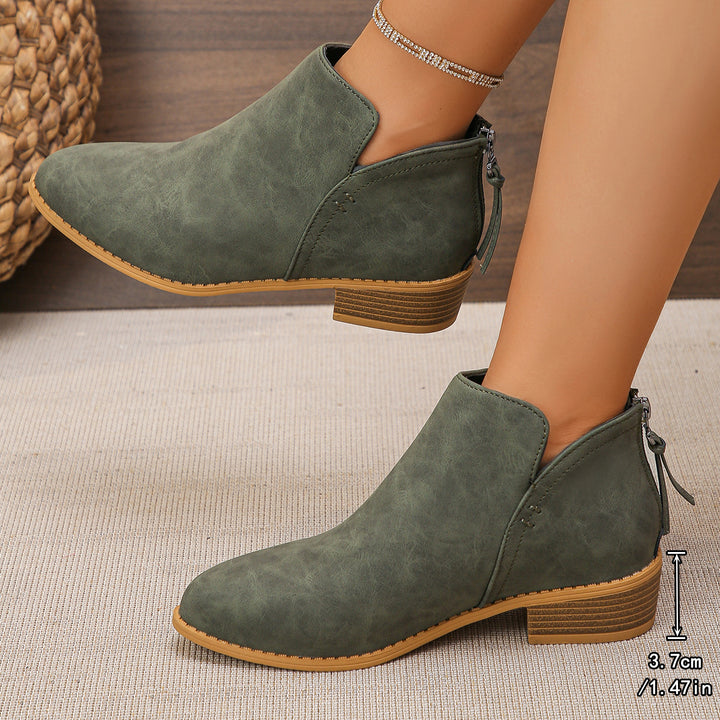 Damen Ankle-Boots mit hinterem Reißverschluss, schlanker Spitze und niedrigem Blockabsatz Drune