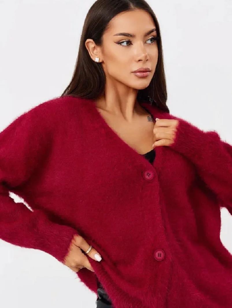 Damen Flauschiger Cardigan mit V-Ausschnitt Drune