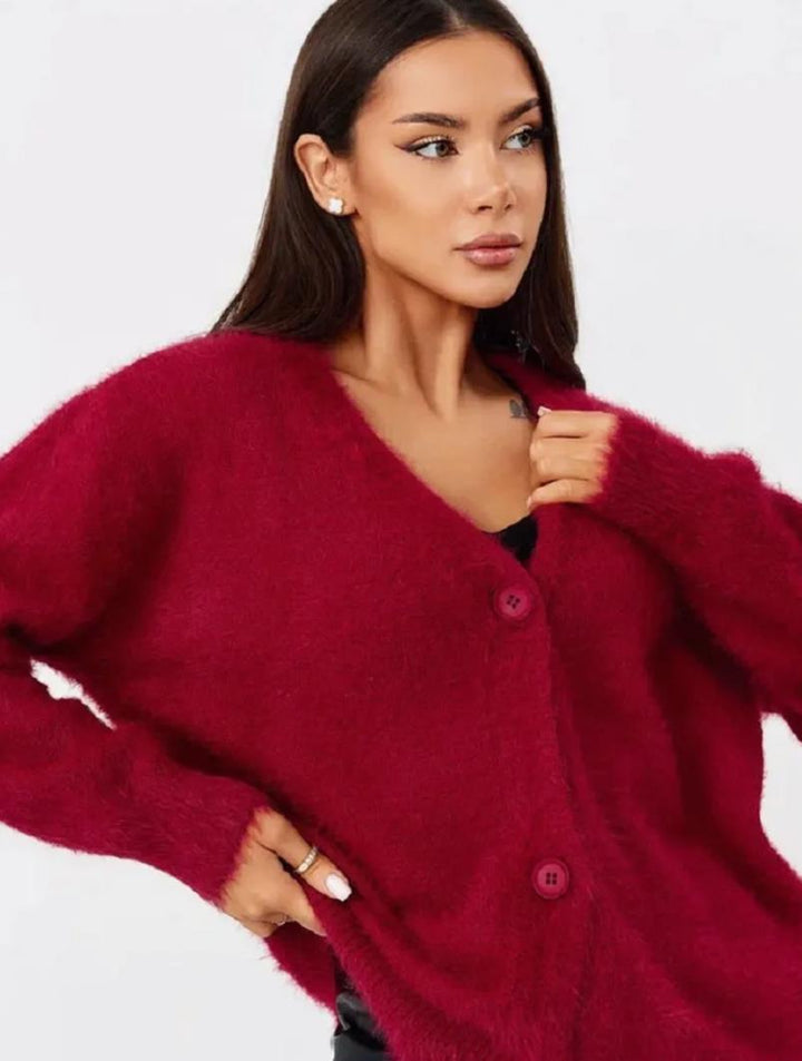 Damen Flauschiger Cardigan mit V-Ausschnitt Drune