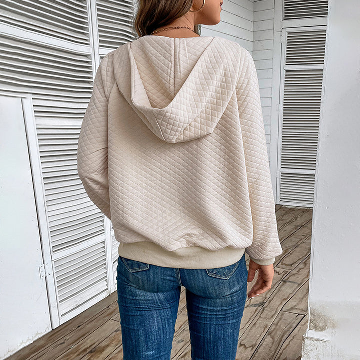 Damen Stepp-Hoodie mit halbem Reißverschluss, Kängurutasche und gesteppter Struktur Drune