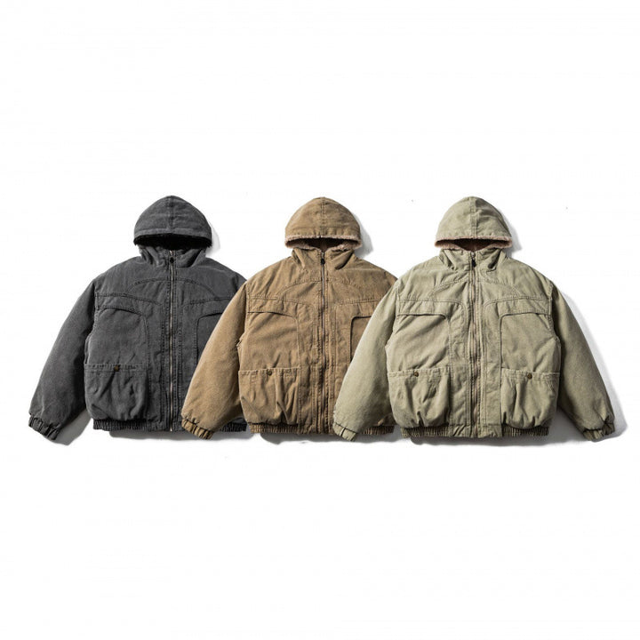 Unisex Boxy-Canvas-Kapuzenjacke mit Teddy-Innenfutter und Utility-Taschen Drune