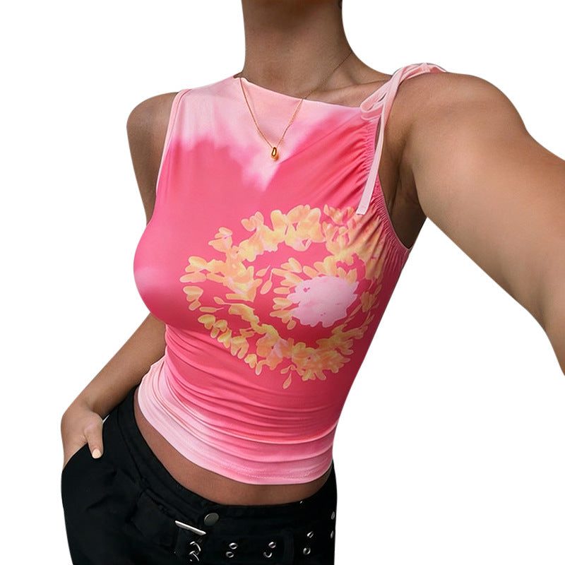 Damen Trägertop mit floralem Design und elastischen Rüschen Drune