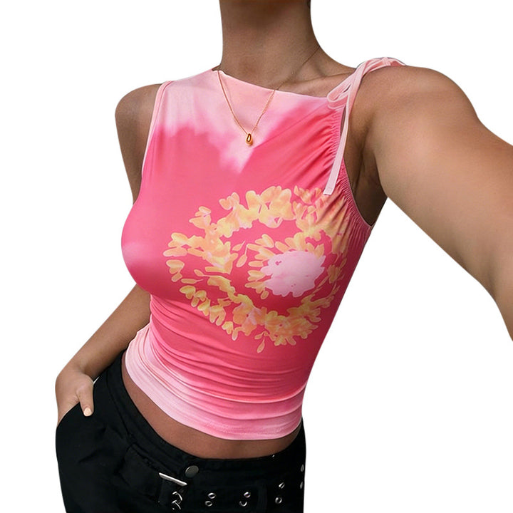 Damen Trägertop mit floralem Design und elastischen Rüschen Drune