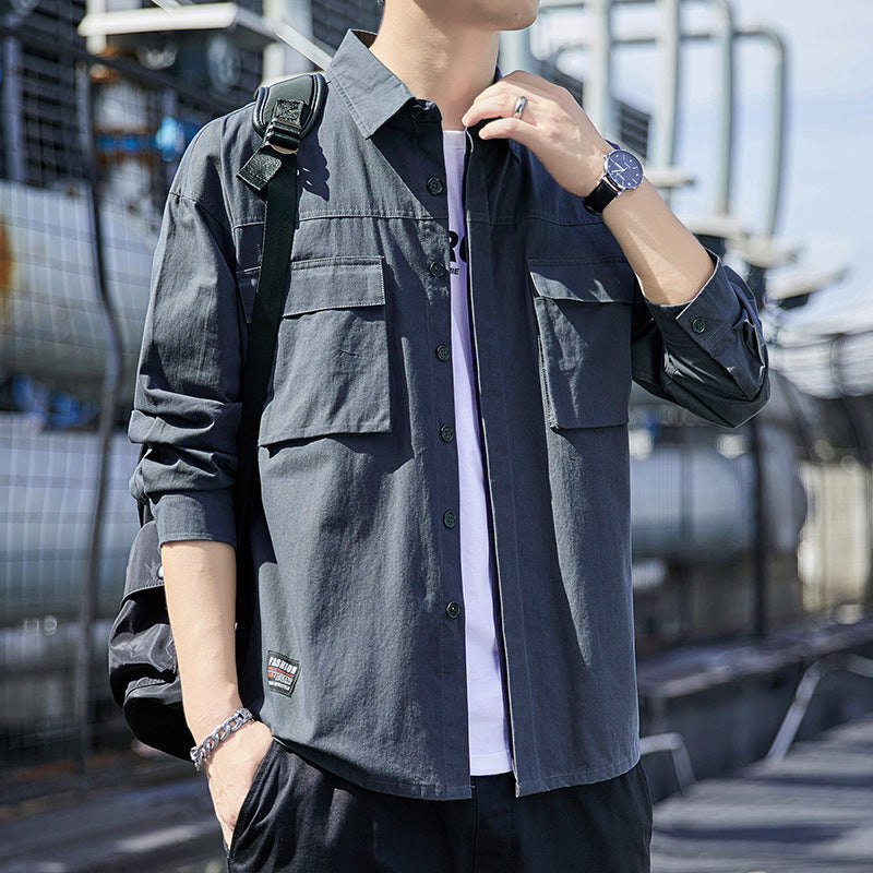 Herren Lässiges Overshirt im Utility‑Look mit Brustklappen und Hemdkragen Drune