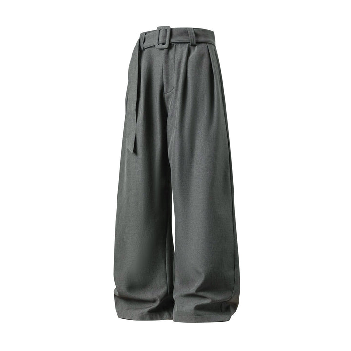 Damen Weite High-Waist Palazzo-Hose mit Bundfalten und Bindegürtel Drune