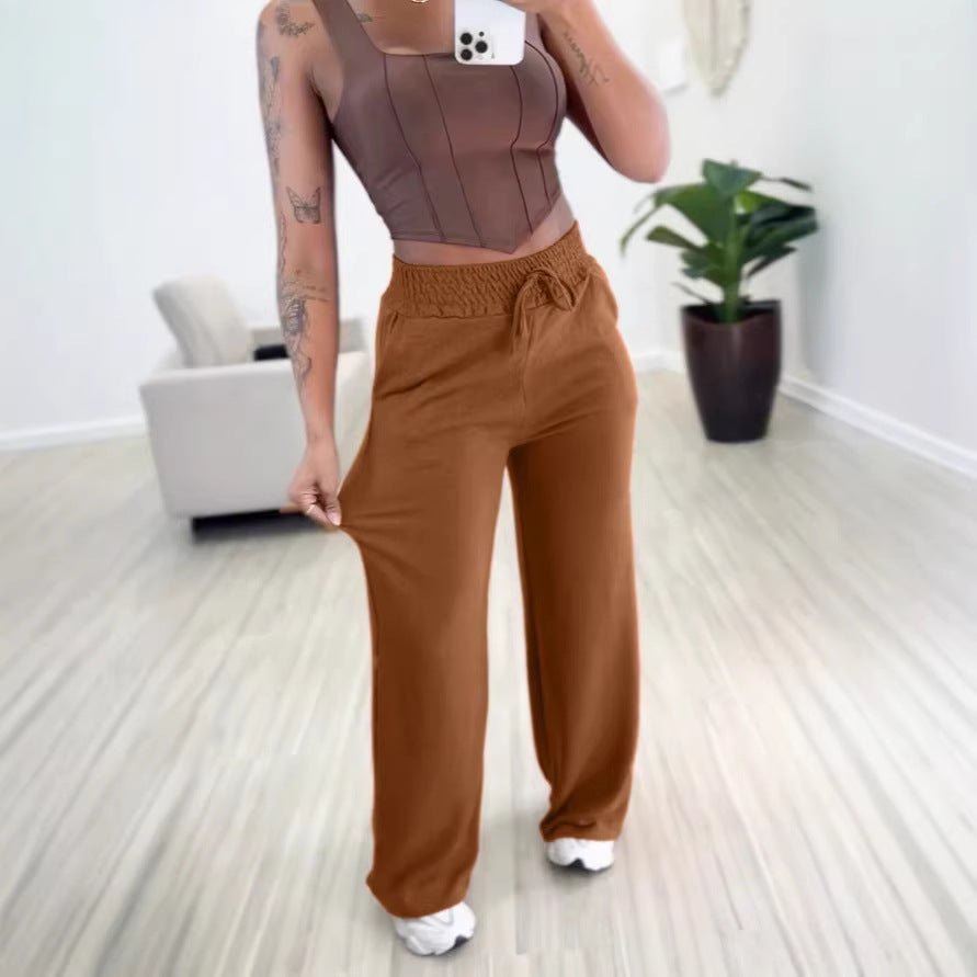 Damen bequeme und lässige Freizeithose mit elastischem Bund und seitlichen Taschen Drune