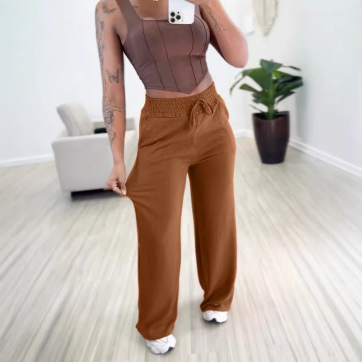 Damen bequeme und lässige Freizeithose mit elastischem Bund und seitlichen Taschen Drune